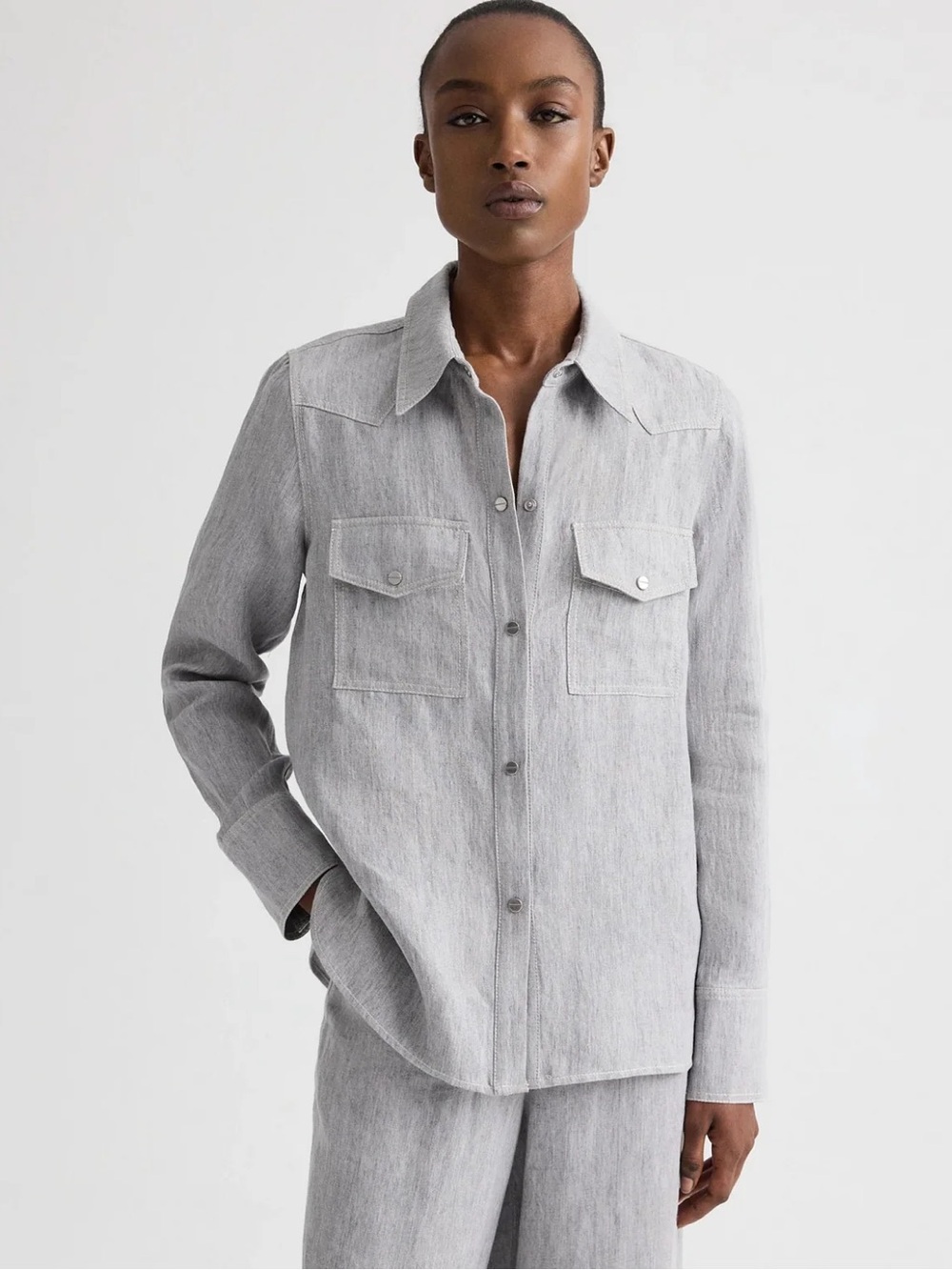 Heather Gray Button-Front Utility Shirt